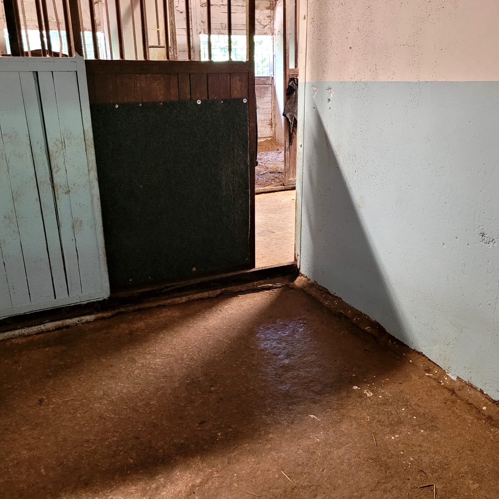 Ingresso di un box interno con pareti chiare e porta aperta